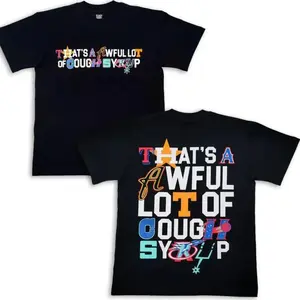 Bold Letter Mosaic Graphic Tee – Oversized Black T-Shirt with 'That’s a Awful Lot of Cough Syrup’ Patchwork Typography and Playful Icon Motifs, Unisex Streetwear Statement Tee for Fashion funny shirt shirts men