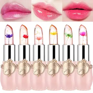 6 PCS Crystal Flower Jelly Lipstick Waterproof Nutritious Long Lasting fragrant Lip Balm Lips Moisturizer Magic Temperature Color Changing