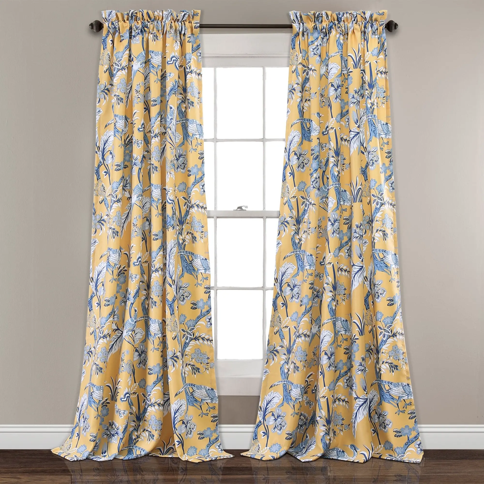 Lush Decor Dolores Nature Theme Curtain Panels, Light Filtering Home Decoration Window Drapes, Floral Print Energy Efficient Sun Shade (52"W x 63"L-108"L) for Living Room Decor, Home Decoration Curtain