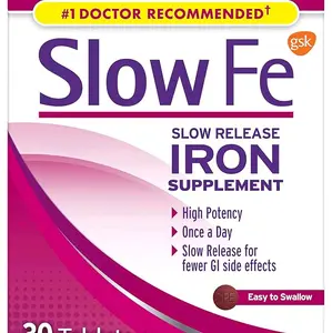 Fe 45mg Iron Supplement for Iron Deficiency, Slow Release, High Potency, Easy to Swallow Tablets - 30 Count