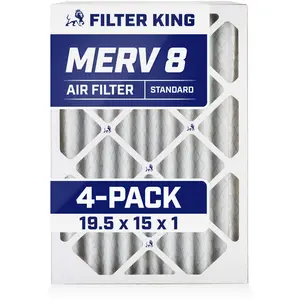 Filter King 19.5x15x1 Air Filter | 4-PACK | MERV 8 HVAC Pleated A/C Furnace Filters | MADE IN USA | Actual Size: 19.5 x 15 x .75"