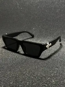 Unisex Rhinestone Cross Decor Sunglasses, Anti-Explosion Polycarbonate Lenses, UV Protection, Ideal for Sports, Street Style, Casual, Vintage Look