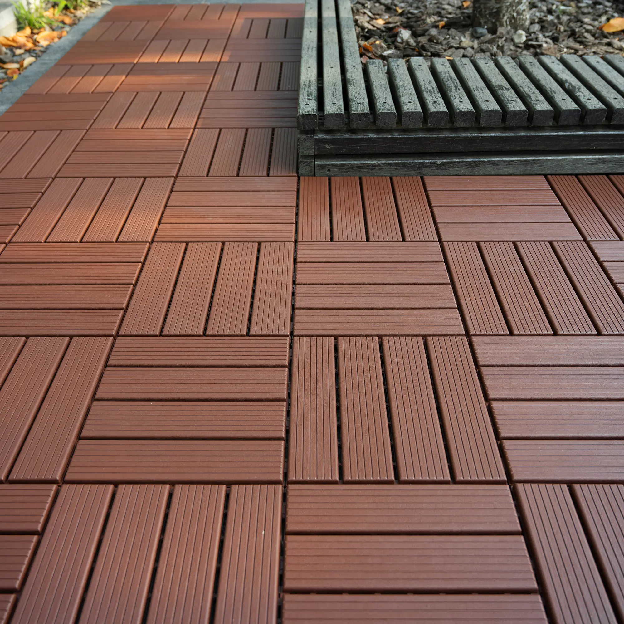 Plastic Interlocking Deck Tiles,44 Pack Patio Deck Tiles,12"x12" Square Waterproof Outdoor and Indoor All Weather Use,Brown