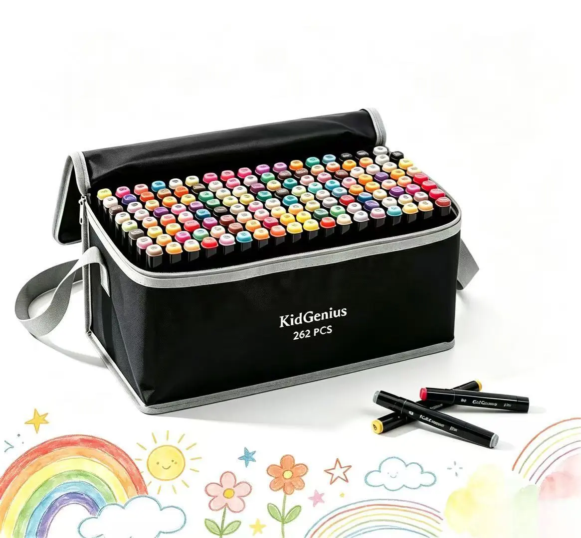 KIDGENIUS Dual Tip Alcohol Markers (262/168/120 Counts, 168 Pieces Option), Fast-Dry Permanent Art Craft Supplies for Anime Sketching, Markers for Coloring, Refillable Waterproof Birthday Perfect Gift for Artists