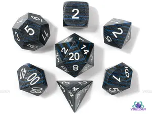 Striped Blue & Black (Discontinued/B-Grade) | Dyed Wood Dice Set (7) | Dungeons and Dragons (DnD)