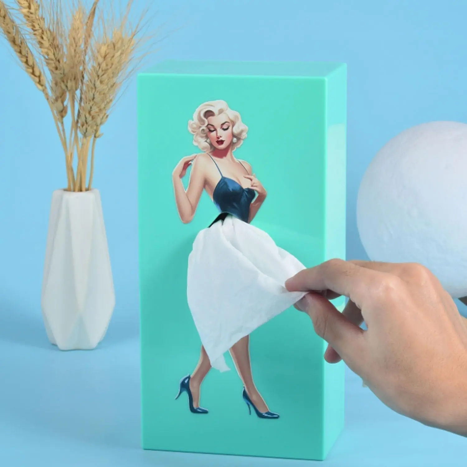 Cute Pulling Skirt Girl Tissue Box Holder, Fun Decorative Ornament for Desktop, Adorable Desk Accessory, Unique Gift Idea, Tissue Storage Box