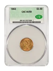 1862 $2.50 Gold liberty CAC AU58