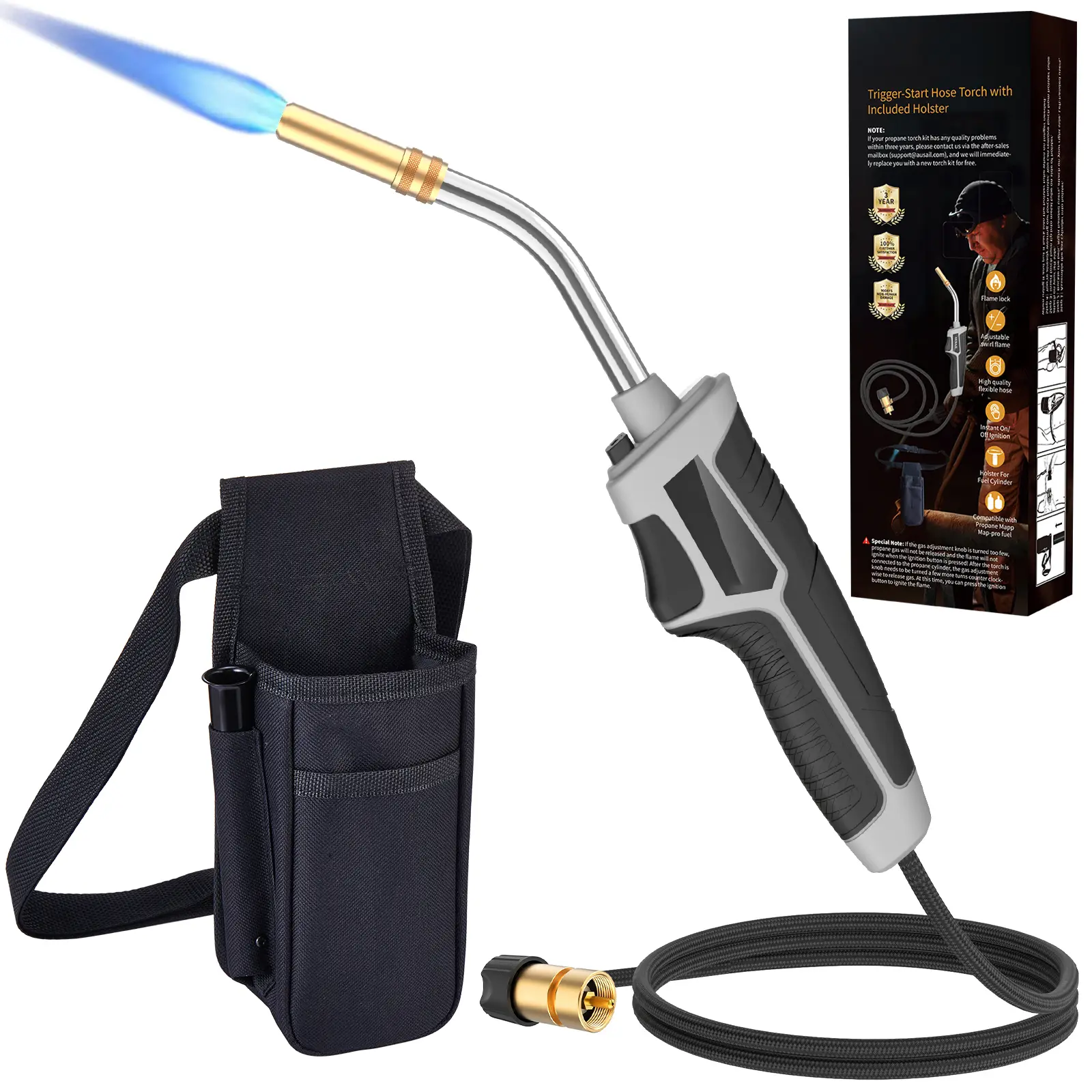 【DealsForYouDays】Propane Welding Torch Kit Trigger Start 5' Long Hose,Adjustable Flame Torch Kit,Soldering Torch for Welding Soldering Brazing