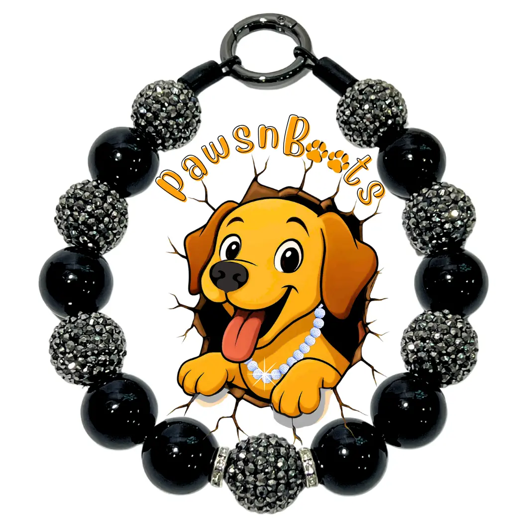 PawsnBeats Black Onyx Bracelet with Glossy Black Beads Silver Rhinestones and Sparkling Diamond Accents for Elegant Evening Wear
