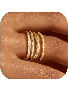 4 Pcs Stackable Rings for Women Non Tarnish Dainty 14K Gold Plated Stackable Thin Rings Cubic Zirconia Thumb Ring Set Trendy Statement Promise Bands Engagement Rings Wedding Jewelry GiftsSize 5-10