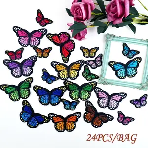 24pcs Butterfly Embroidery Patches with Hot Melt Glue, DIY Decorative Iron-On Patches for Clothes Pants Bags, Repair and Decoration