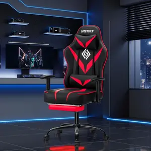 HOFFREE Massage Gaming Chair with Pocket Spring Cushion 155° Reclining Computer Gamer Chair with Footrest and Adjustable Armrests Ergonomic Video Game Chairs Red and Black