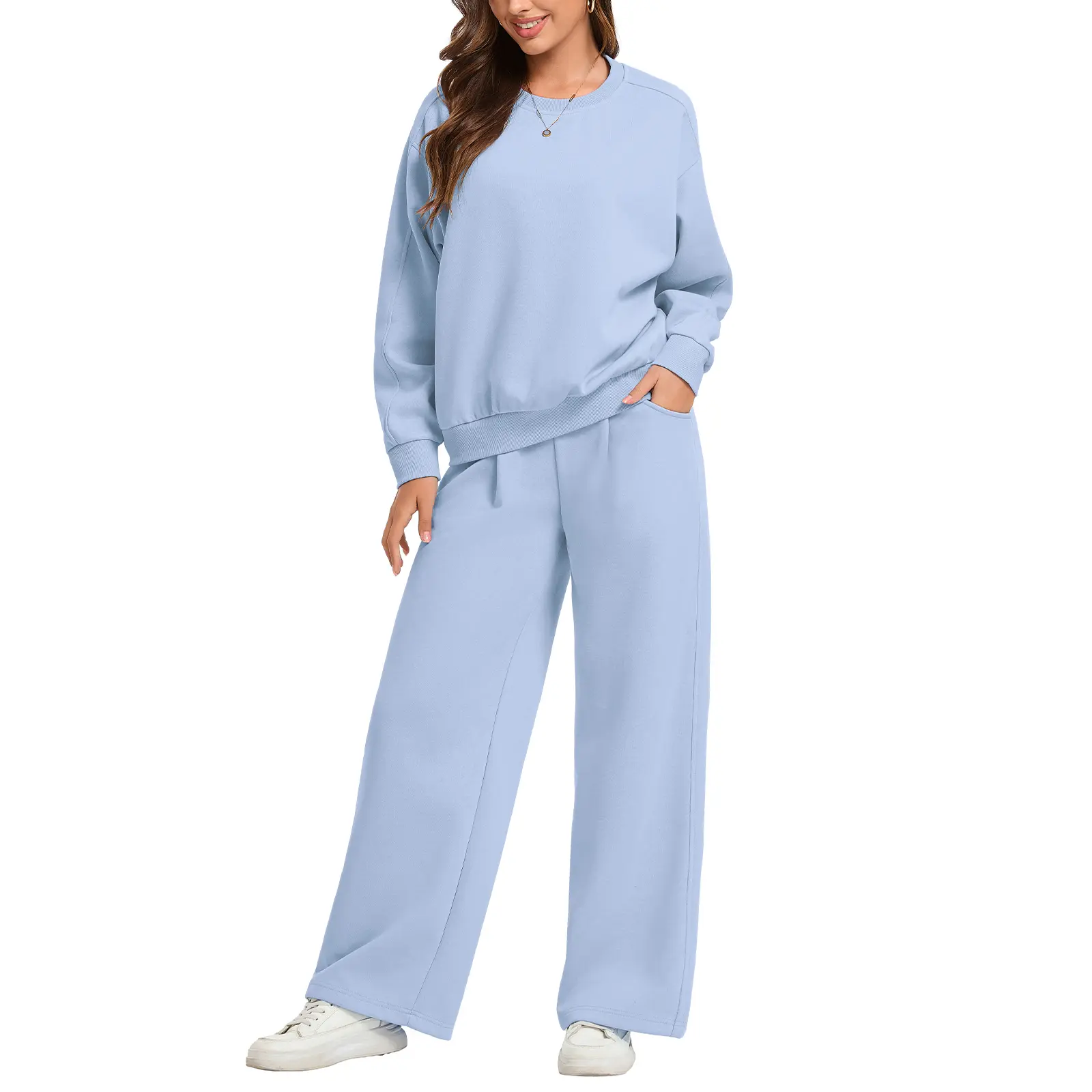 FAIABLE Lounge Sets for Women Crewneck Sweatsuit 2 Piece Outfits Matching Fashion Clothing Soft Cozy Track Suit Essentials Loungewear