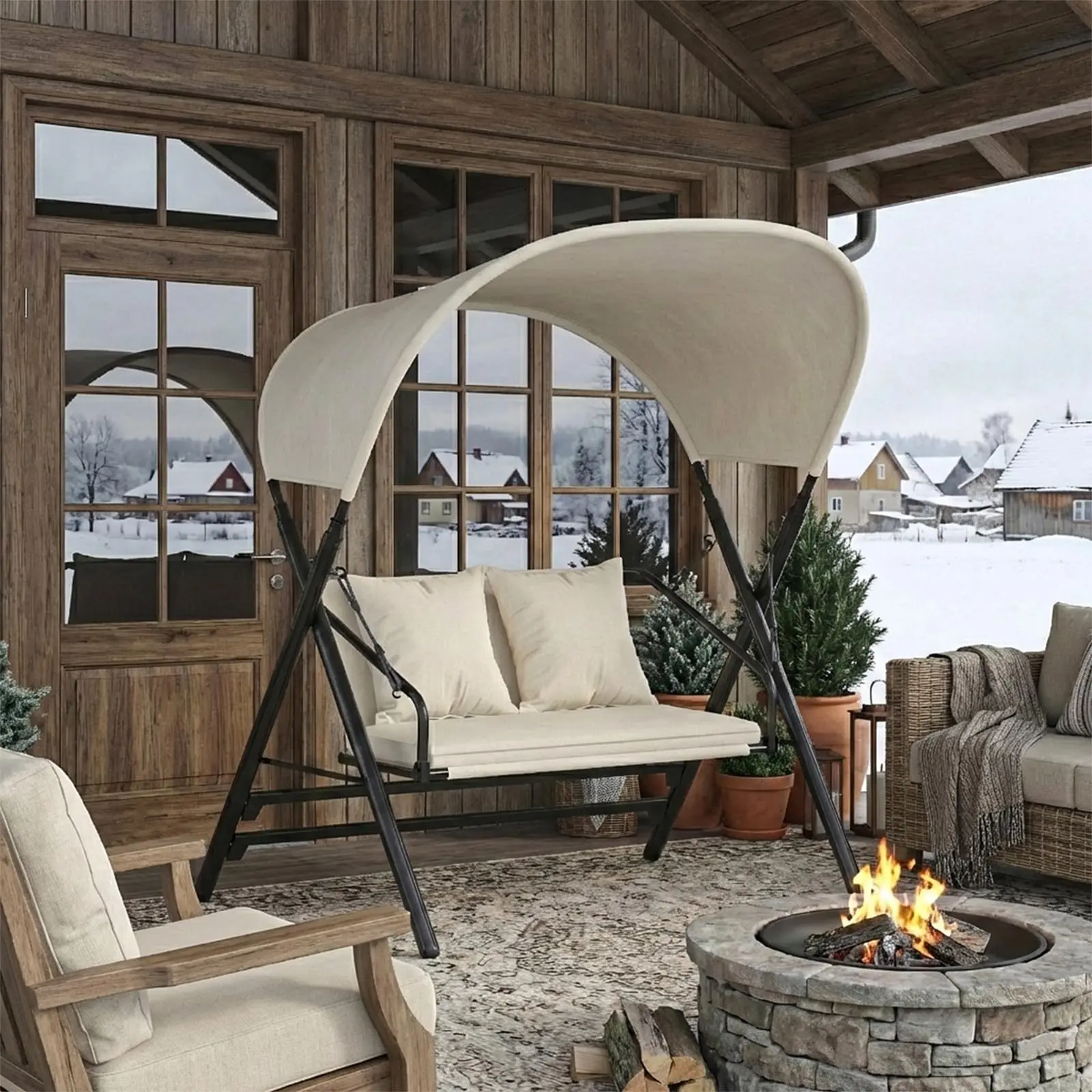 AECOJOY Outdoor Porch Swing for Adults, 600LBS Weight Capacity, 2-Seat Patio Swing with Canopy & Stand, Thick Cushions & Pillows, Steel Frame, Swing Chair for Garden, Yard, Deck & Poolside, Easy Assembly