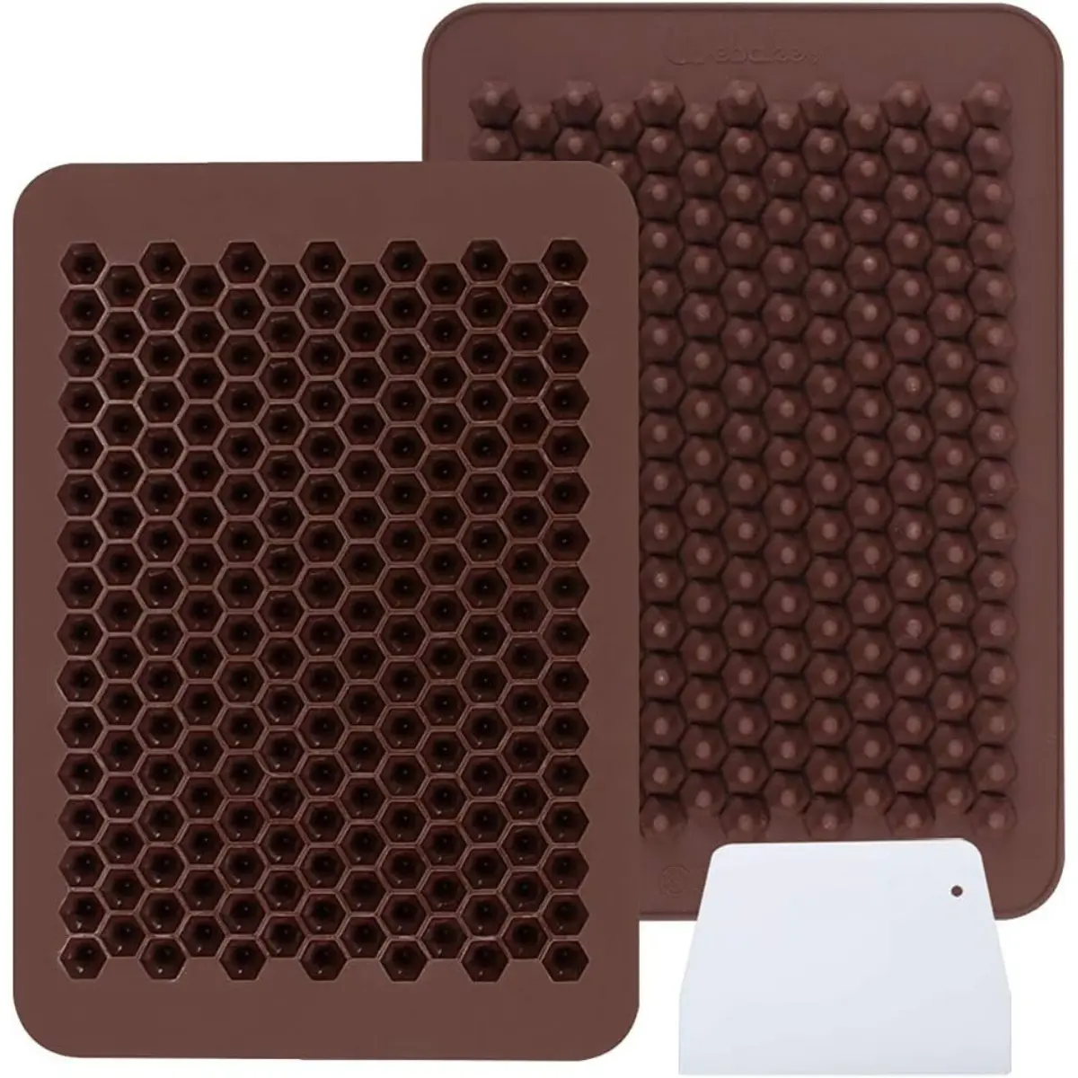 LFGB Certified Food Grade Silicone Chocolate & Sweet Moulds - 2-Pack 20-Cavity Mini Baking Molds with 1 Scraper for Organic Chocolate Chips, Ganache