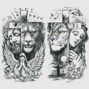 Waterproof Temporary Tattoo Stickers with Cross Angel Jesus Lion Design, Realistic Body Art for Men Women, Long-Lasting Fake Tattoos
