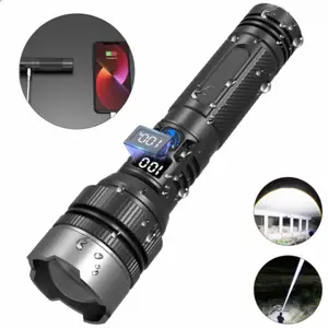 MABREGU 2-in-1 Powerful Flashlight (Power Bank), Ultra-Bright White LED Portable Tactical Flashlight, Ultra-Long Range Illumination Digital Battery Level Display, Rechargeable, Zoomable, IPX4 Water Resistance, Adjustable Brightness, Ideal for Outdoor Use