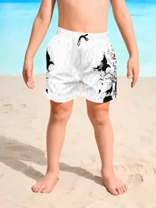 Crow Print Beach Pants Drawstring Loose Fit Casual Half-Length Shorts, All over Print, Comfortable and Stylish