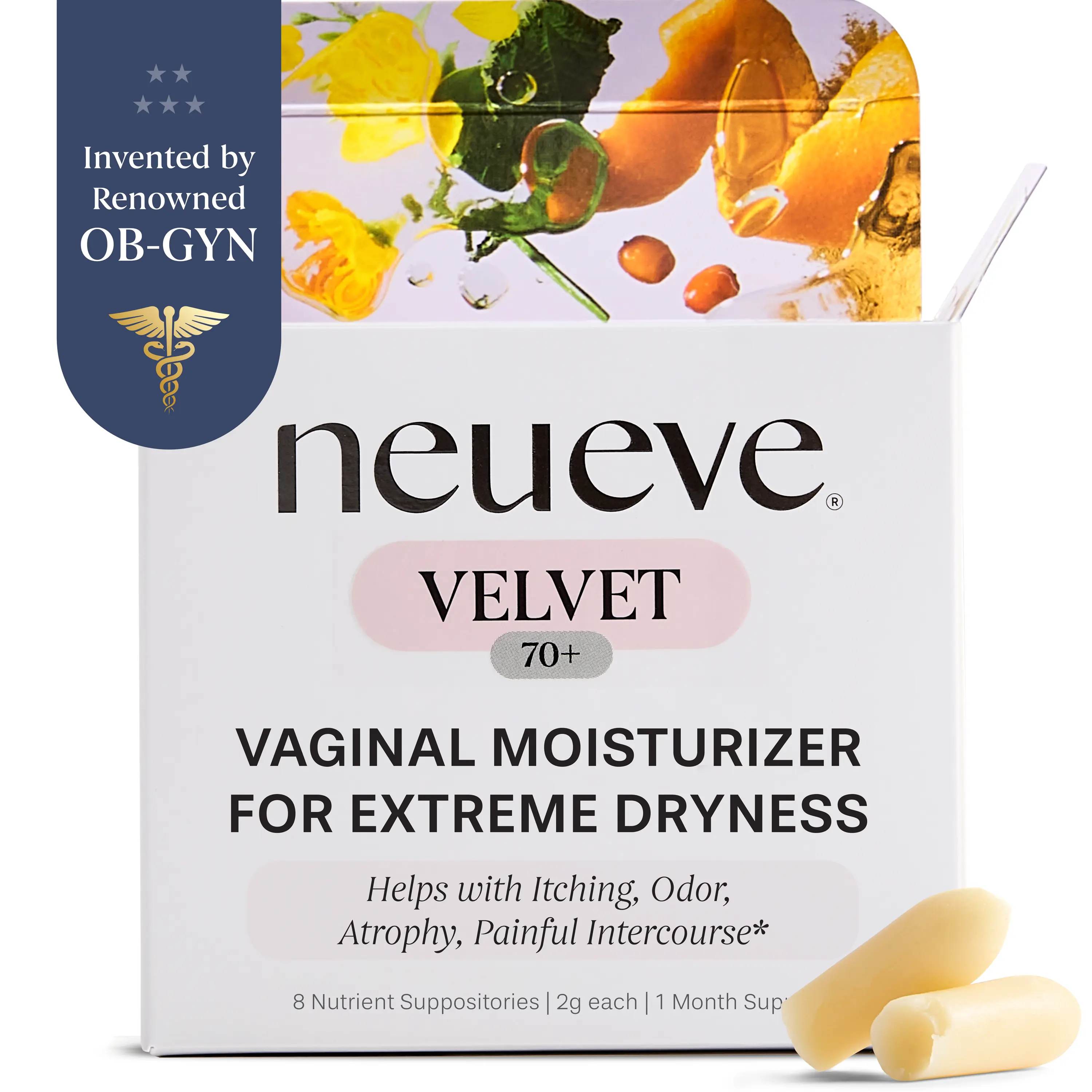 Velvet Age 70+ Suppositories | Vaginal Moisturizer for Extreme Dryness, Itching, Odor, Painful Sex | For Women over 70 or extremely sensitive
