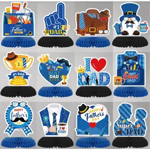 12 pack Father's Day honeycomb centerpieces blue black table toppers for dad birthday party supplies table decorations
