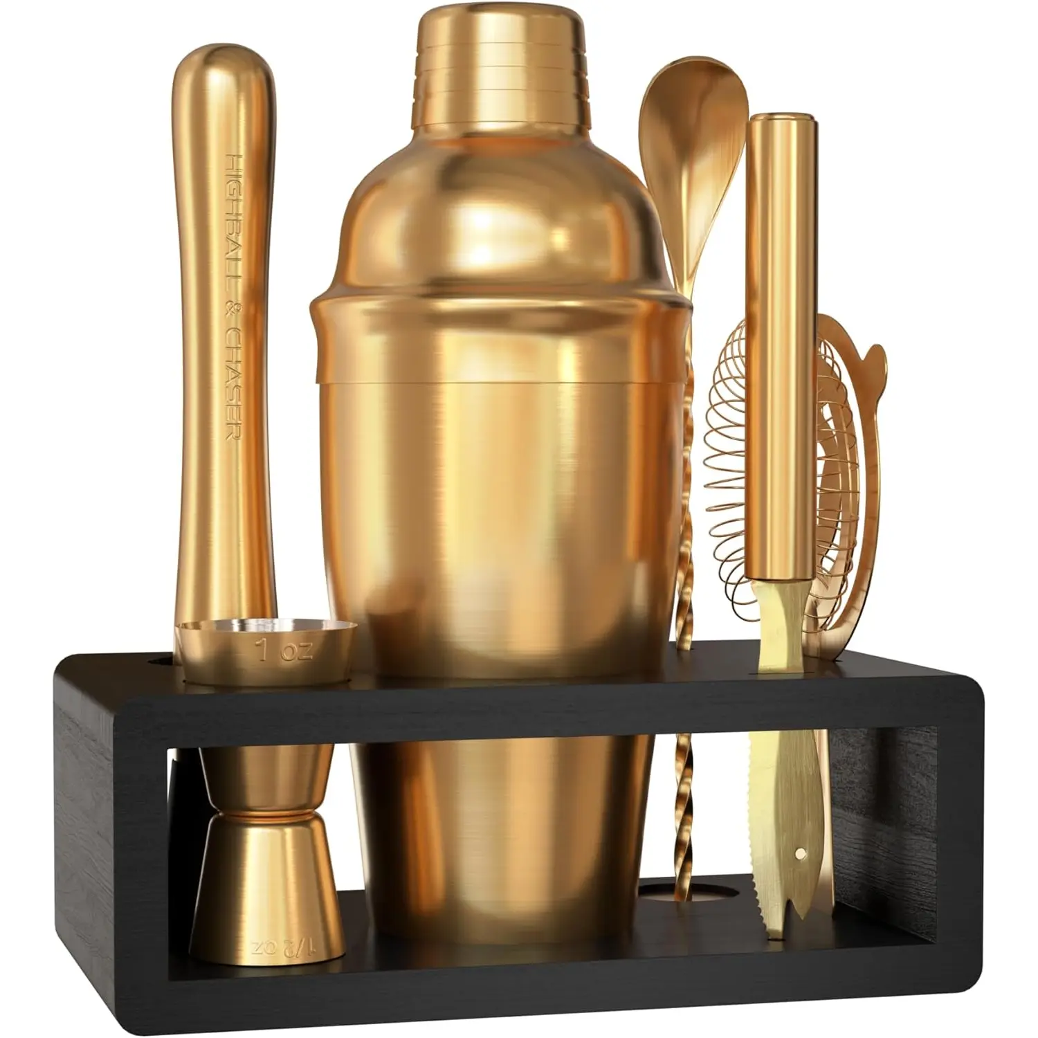 Highball & Chaser Cocktail Shaker Set: Bartender Kit for Home Bar Mixology Cocktail Bar Set plus E-Book with 30 Recipes (Antique Gold) Highball & Chaser