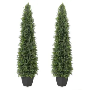 Artificial Cedar Topiary Tree for Outdoor,Faux Cedar Pine Trees,Potted Fake Cypress Plant with UV Resistant Leaves for Front Door Decor,Porch,Garden,Entryway, Set of 2 Decorative Fruit Decoration Light Nursery Room Ornaments Plastic 5Ft-2Pcs