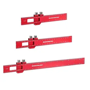 3 count Woodworking Ruler Set, Precision Pocket Ruler with Adjustable Slide Stop,  Alloy Measuring Tool for Marking & Scribing, Metal T-Track Square Rulers, Inch and Metric (6", 8", 12")