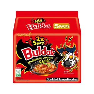 Buldak Hot Chicken Ramen, Korean Stir-Fried Instant Noodle, 2X Spicy, 4.94 OZ(140g), Pack of 5