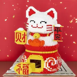 Lucky Cat Design Toy, 8159pcs/set Creative Desktop Ornament, Educational Building Block Model Assembly Toy for Teenager & Adult