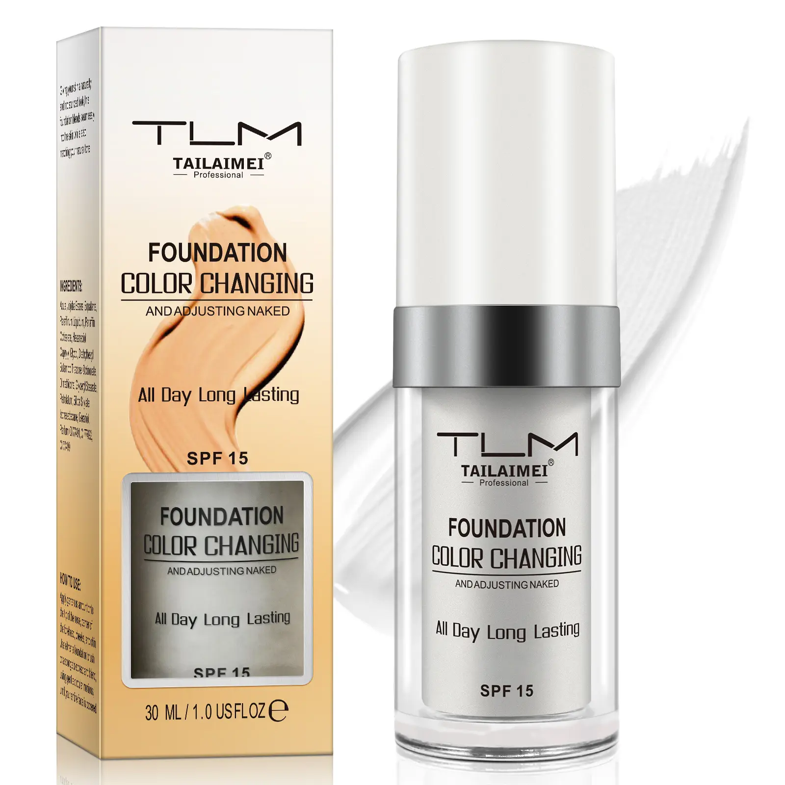 TLM Thermochromic Foundation 30ml, lightweight formula, adapts to skin tone, long-lasting makeup effect, Glow, strong concealer, coverage & moisturizing, BB cream primer concealer, Hydrating