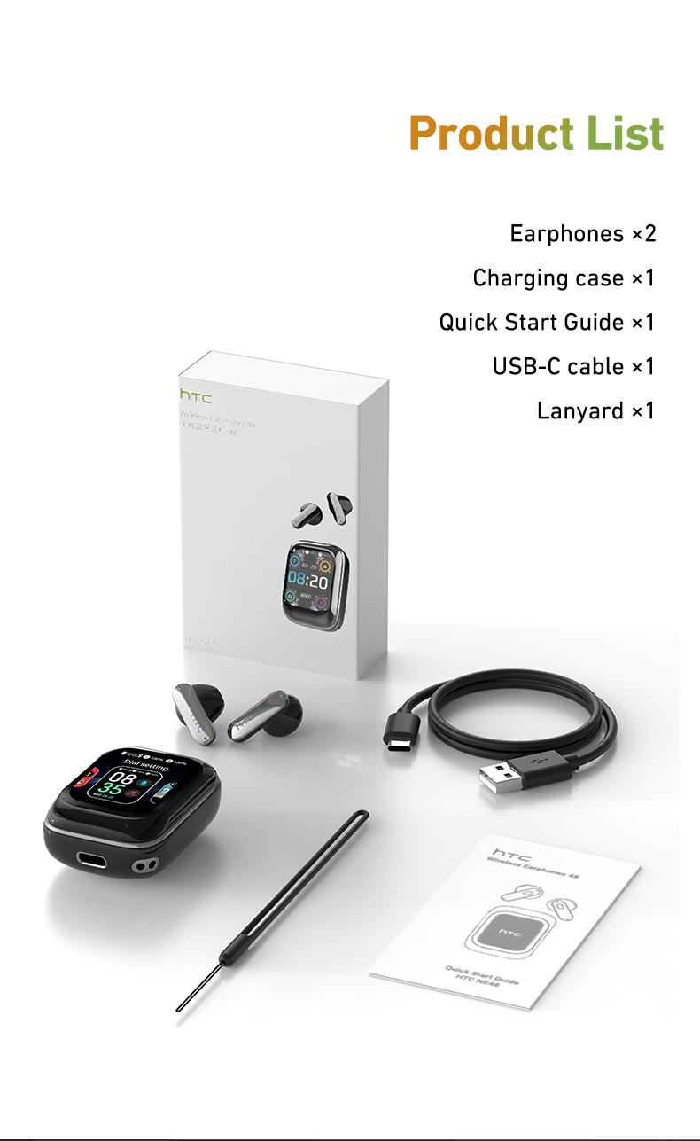 HTC NE48 Slider Earbuds Bluetooth 6.0 Earphones, Multifunctional LED Display Wireless Earphones ,Suitable for Office, Sports, Study and Audio Calls,Built-in Microphone
