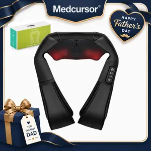 Medcursor fathersdaygift Neck & Shoulder Massager with Heat Shiatsu 16 Deep-Kneading Nodes Adjustable Intensity Portable for Muscle Relaxation Ideal