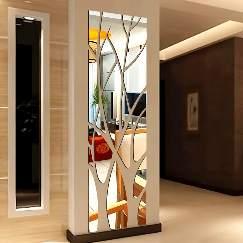Acrylic Geometric Shapes (lucky Tree) Irregular Shape Decorative Mirror Self-adhesive Wall Sticker, Easy To Install, Only Need A Paper Template To Patiently Assemble, Can Make Your Wall Brighter, Acrylic Mirror Sticker Has A Good Reflective