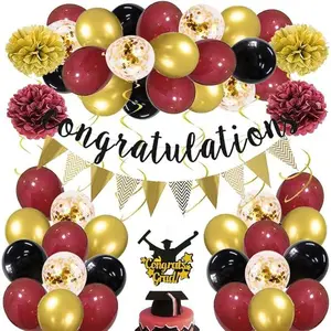 [New] Graduation Party Decorations Maroon Black Gold Burgundy Gold Black Graduation Decorations Balloon Garland Kit Graduation