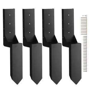 【fathersdaygift】VEVOR Fence Post Anchor Repair Kit, 4 Pack Inner Diameter 3.5 x3.5 Inches Heavy Duty Steel Fence Post Support Stakes, Anchor Ground Spike for Repair Tilted, Broken Wood Fence Post, Enveloping