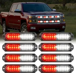 Nilight 8PCS Led Strobe lights 12LED Red white Light 12V 24V Surface Mount Flashing Warning Hazard Beacon Lights Ultra Slim Sync Feature Mini Grille for Cars Trucks Off Road Vehicles SUV