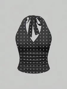 Sexy Leopard Halter Top, Casual Fitted Backless Sleeveless Top Design, Perfect for Spring Summer Fall, All-Season Wear, Plain Pattern Style