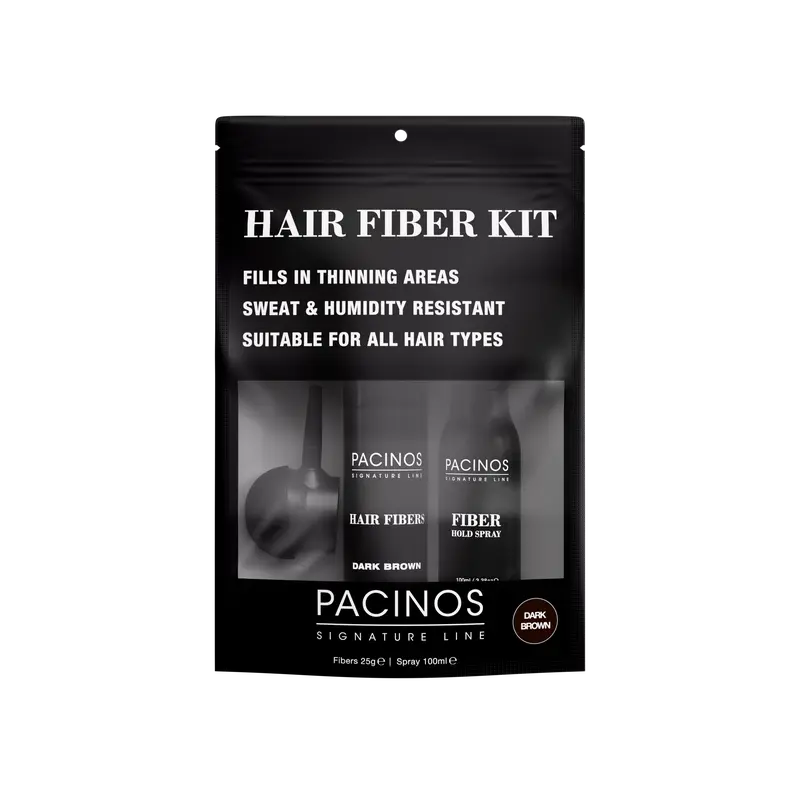 Pacinos Hair Fibers Kit – Natural Cotton Hair Building Fibers 25g + Fiber Hold Spray 3.38oz + Pump Applicator – Instantly Conceal Thinning Hair & Bald Spots, Fuller Look, Won't Stain Skin or Clothes