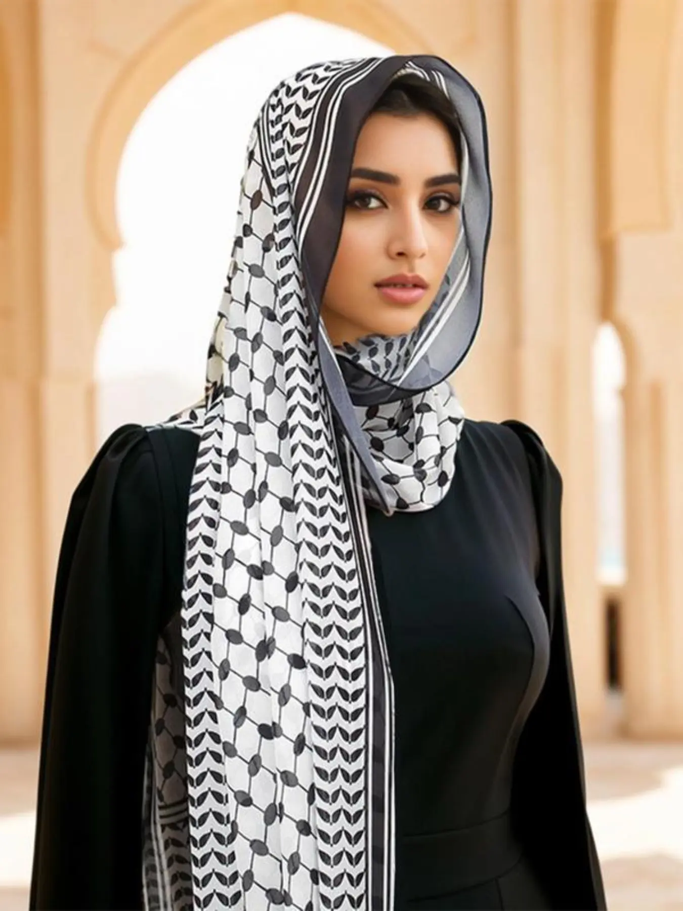 Women's Fashion Plaid Scarf, Printed Chiffon Hijab, Muslim Headscarf, Stylish Modest Chic New Arrival, Perfect for Daily Wear Hijab, Turban Hijab