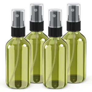 4 oz Mini Glass Spray Bottles, Empty Small Spray Bottles with Funnel Dropper, Fine Mist for Hair, Travel, , Cleaning Solutions and  Care (4 Pack Olive Green)