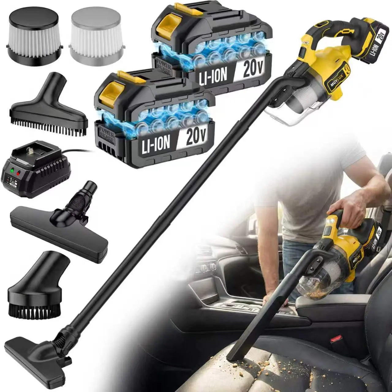 Cordless Handheld Vacuum Cleaner – Powerful 1600Pa Suction, 30,000 RPM, and 400W High Power; For Home and Car Use, Featuring Multiple Attachments and an LED light—For Home, Car, Office, Pet