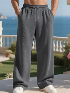 Men's High Waist Corduroy Pants, Wrinkled Brushed Fabric, Plus Size Available, Perfect for Spring Summer Casual Wear