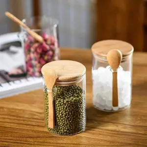 Sealed Glass Storage Jars Set with Spoon, Ideal for Coffee Sugar Tea Salt Candy Spices, Kitchen Organizer for Home Restaurant Food Truck, Leak Proof Container, Airtight Glass Containers, Glass Storage Containers, Leakproof Airtight Containers