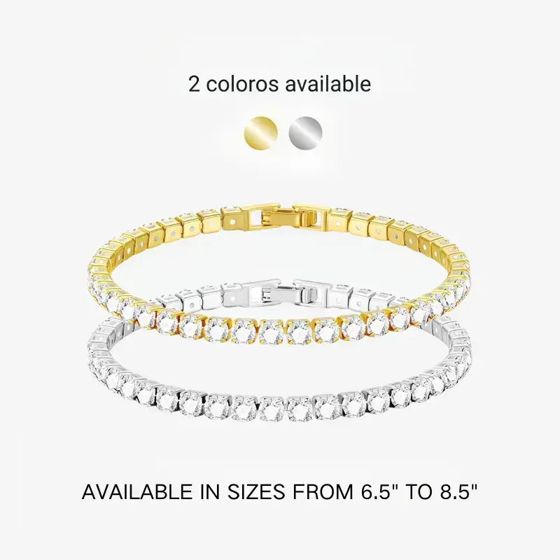 18K gold-plated tennis chain bracelet set with cubic zirconia stones; Cuban link design; a high-quality gemstone bracelet suitable for both men and women, perfect for everyday wear as well as special occasions; an ideal birthday gift and fashion accessory