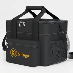 Nifogo Insulated Lunch Bag for Women Men Reusable Lunch Box for Office Picnic Hiking Beach Leakproof Cooler Tote Bag Organizer with Adjustable Shoulder Strap for Adults Black