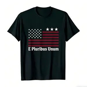 E Pluribus Unum Distressed American Flag Patriotic T-Shirt For Men Women White Text Print, Machine Washable Humorous Gift for Men y2k  outfits  men time  tee  shirt  double print  Vintage Metalcore Tshirt