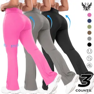 3-Pack Flare Leggings for Women – High Waist, Tummy Control & Butt Lifting. Perfect for yoga, workouts, lounging, or everyday casual wear. Stretch Fabric Activewear leggings compression pants Sporty Skinny Bottoms