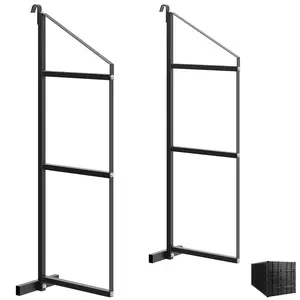 4PCS Heavy-Duty 3-Tier Adjustable Shipping Container Shelf Brackets, 1100 lbs Load Capacity, Black Powder-Coated Steel with Removable D-Ring Hanger, 22"D x 60"H Space-Saving Storage Rack for Garage, Workshop & Cargo Organization