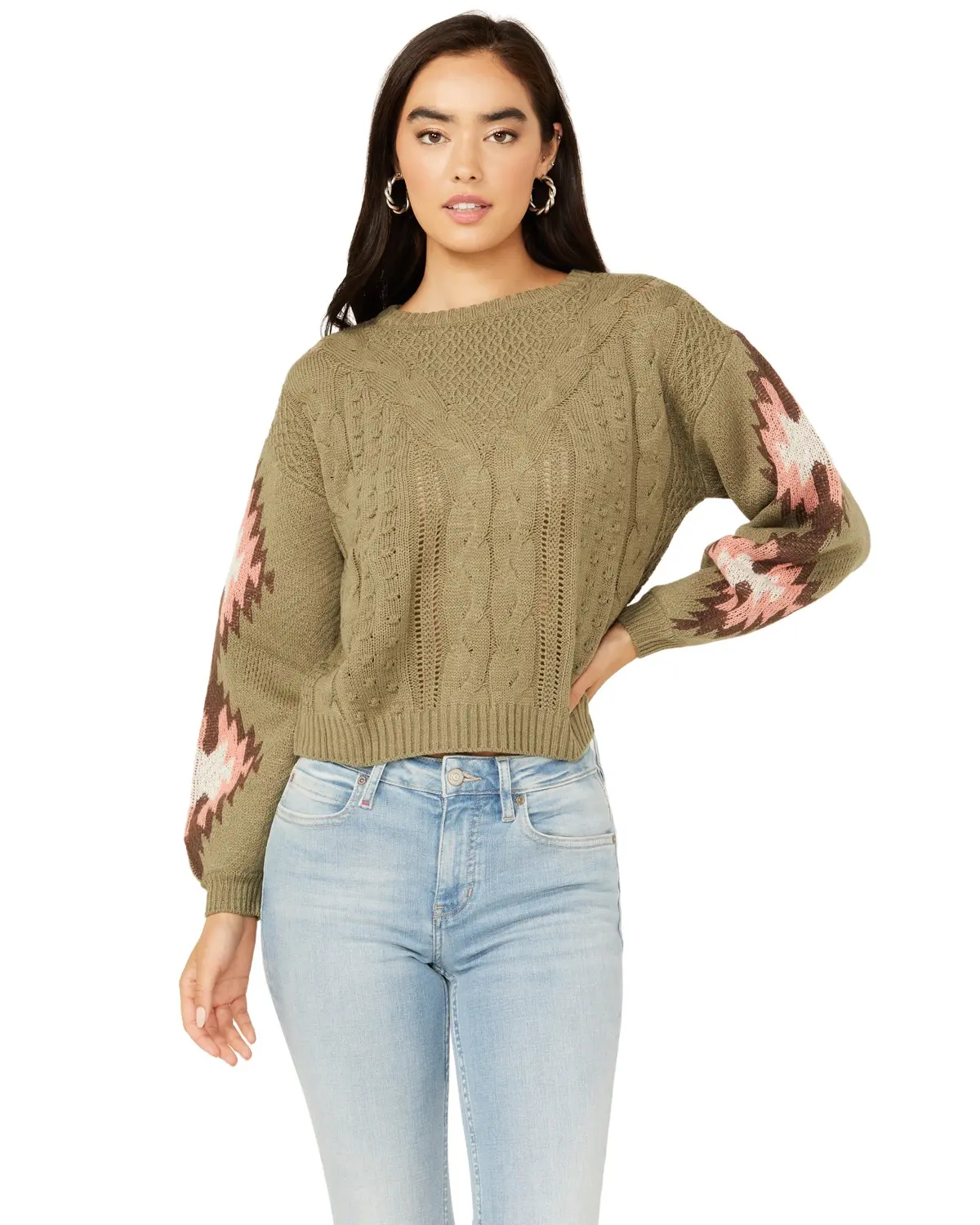 Rock & Roll Denim Women's And Women'S Southwest Sleeve Long Sweater - Bw32t02049
