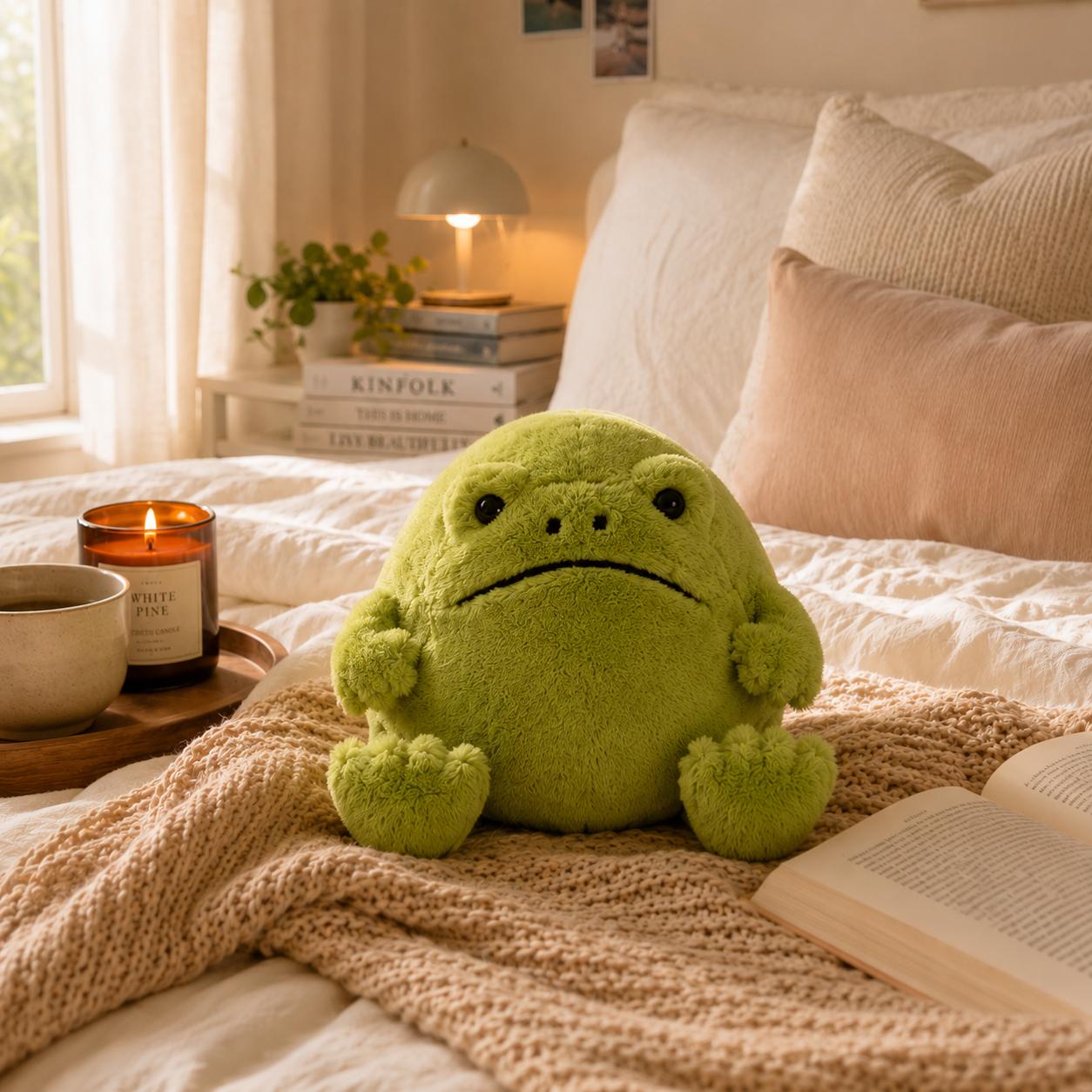 Jellycat Grumpy Frog Plush – Soft Green Stuffed Animal, Cute Funny Frog Toy, Cozy Gift for Kids & Frog Lovers